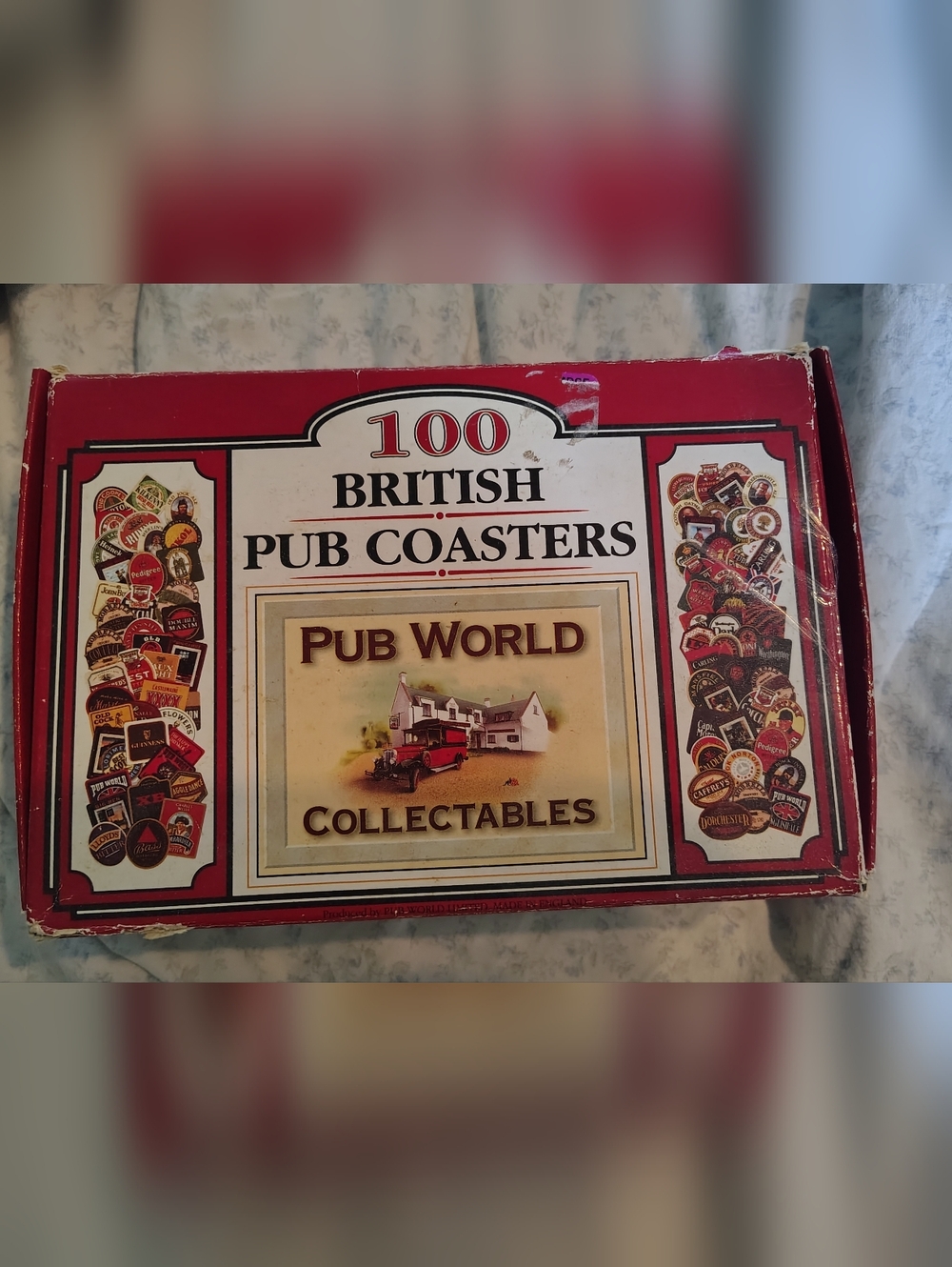 100 British Pub Coasters - Pub World Collectables - Red & Cream Box